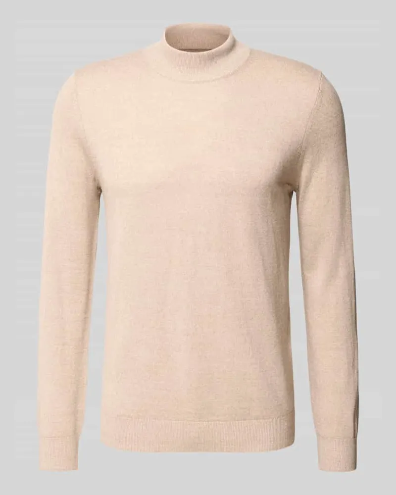 Christian Berg Strickpullover aus Merino-Mix mit Stehkragen Sand