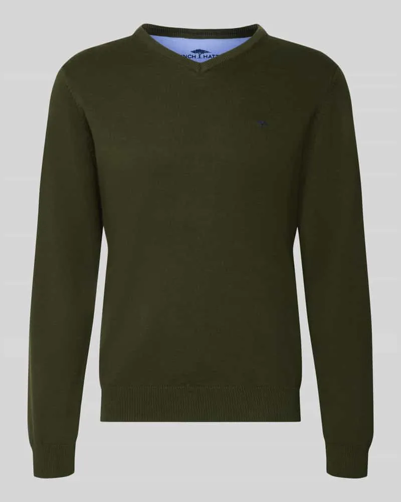 Fynch-Hatton Strickpullover mit Label-Strickerei Khaki