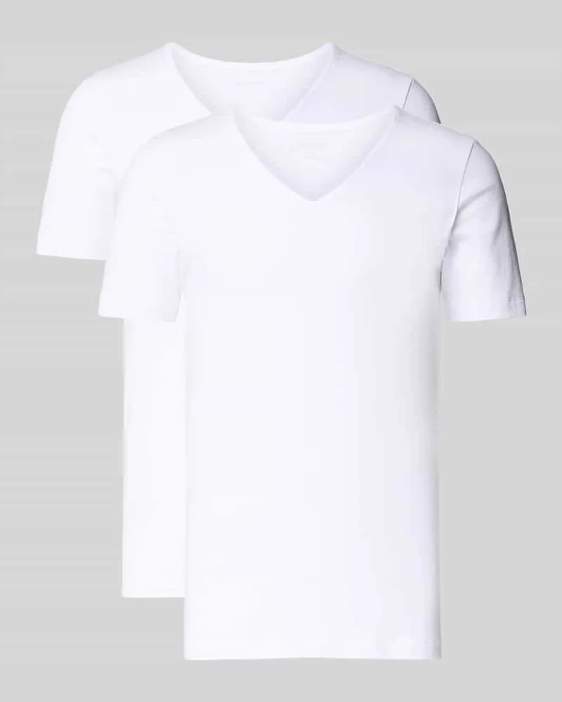 Schiesser Slim Fit T-Shirt mit V-Ausschnitt im 2er-Pack Weiss