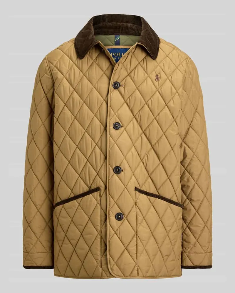 Ralph Lauren Regular Fit Steppjacke mit Cord Umlegekragen Mittelbraun
