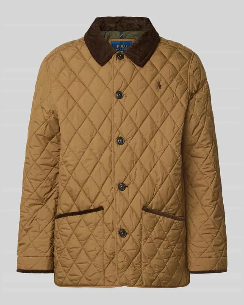 Ralph Lauren Regular Fit Steppjacke mit Cord Umlegekragen Mittelbraun