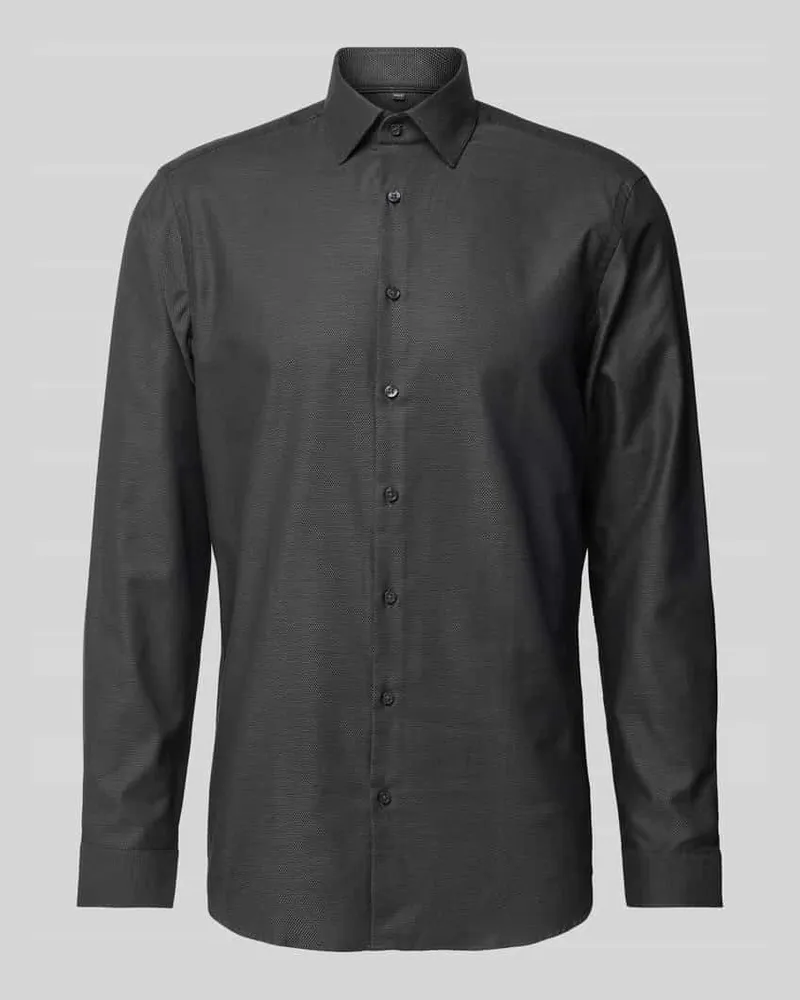 JAKE*S Slim Fit Businesshemd mit Knopfleiste Anthrazit