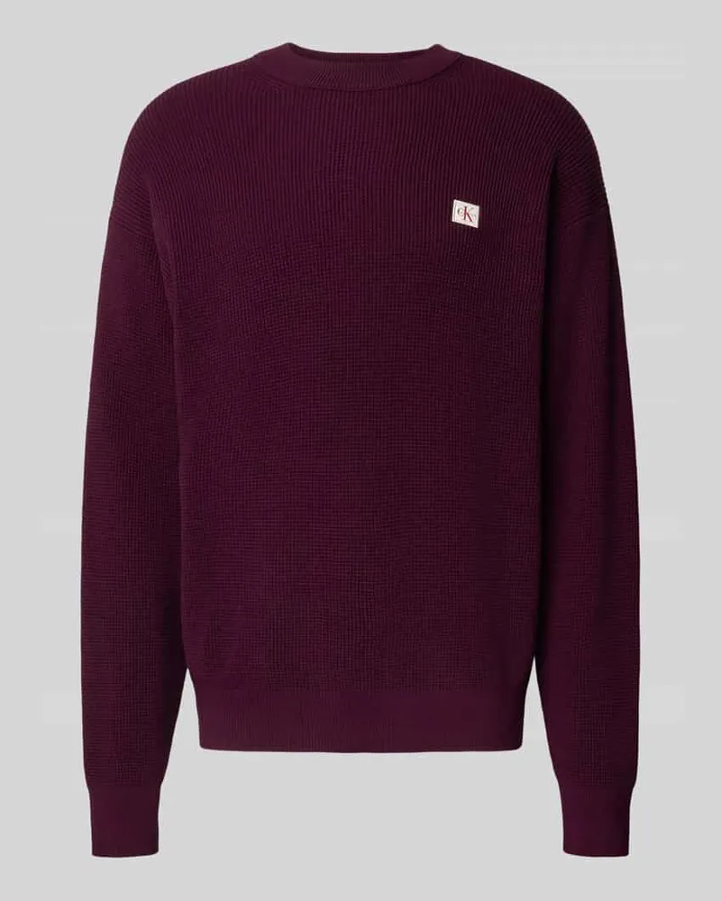 Calvin Klein Strickpullover mit Strukturmuster und Rundhalsausschnitt Bordeaux