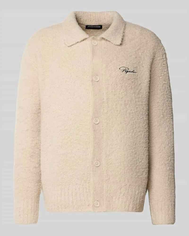 PEGADOR Strickjacke mit Umlegekragen und Label-Stitching 