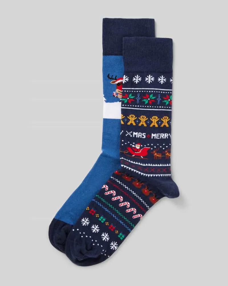 Christian Berg Socken mit Motiv-Stitching im 2er-Pack 
