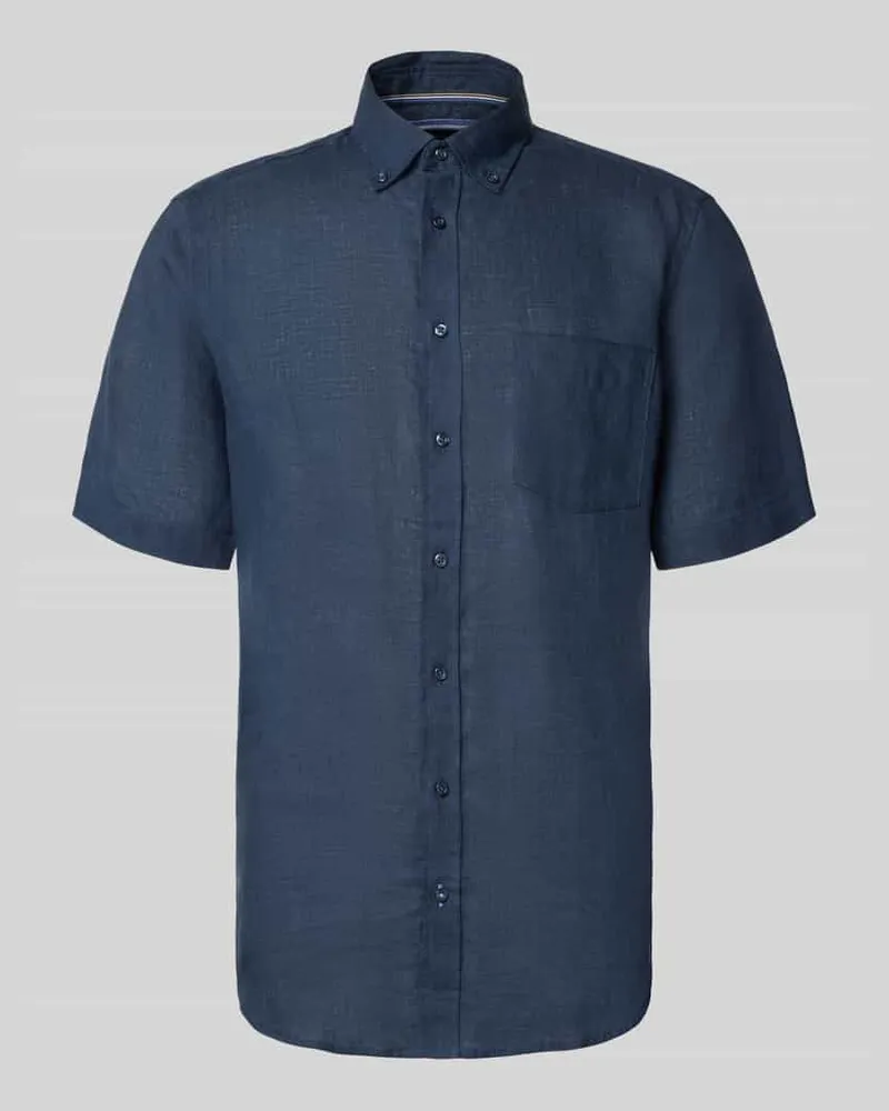 Christian Berg Regular Fit Freizeithemd aus Leinen Dunkelblau