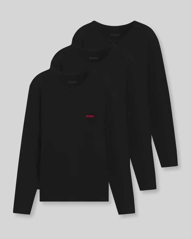 HUGO BOSS Regular Fit Langarmshirt aus reiner Baumwolle im 3er-Pack Black