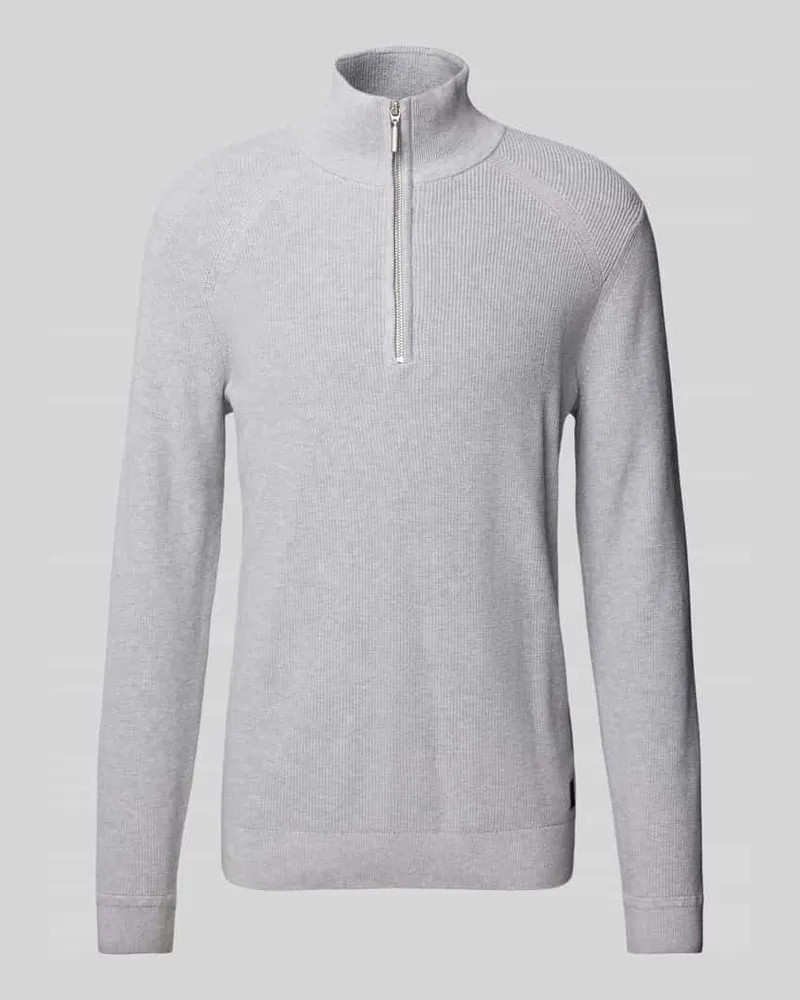 Tom Tailor Regular Fit Troyer aus reiner Baumwolle in Rippstrick-Qualität Hellgrau