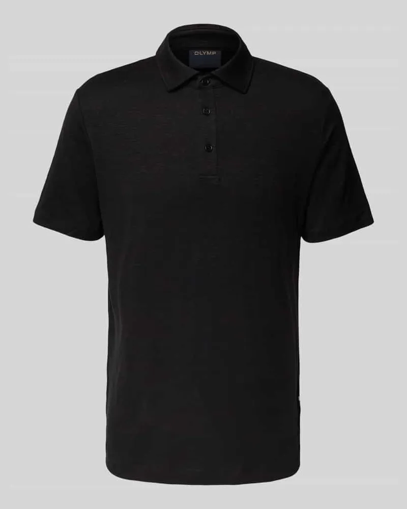 Olymp Slim Fit Poloshirt aus Leinen-Mix Black