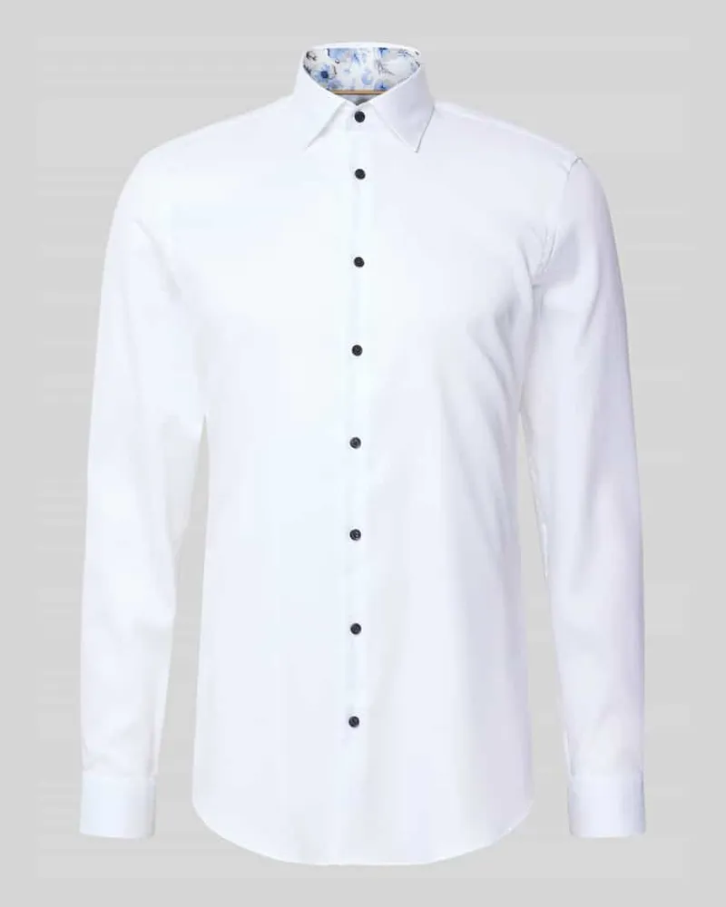 JAKE*S Super Slim Fit Business Hemd aus Baumwolle mit Kentkragen Weiss