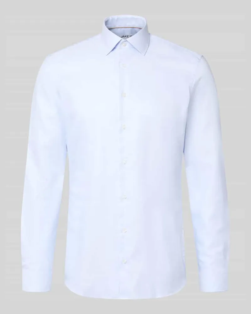 JAKE*S Super Slim Fit Businesshemd aus reiner Baumwolle Bleu