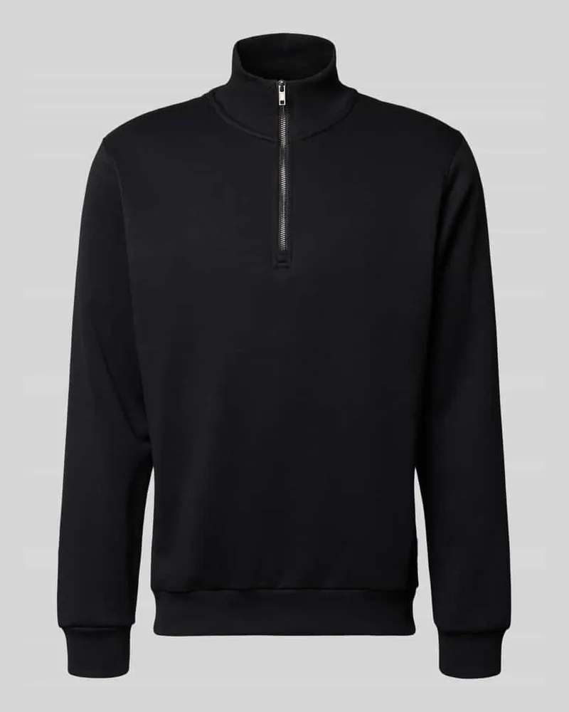 Jack & Jones Regular Fit Sweatshirt mit Troyer-Kragen Modell 'Bradley Black