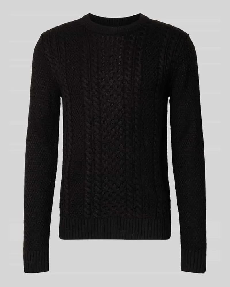 Jack & Jones Strickpullover mit gerippten Abschlüssen Modell 'PAUL Black