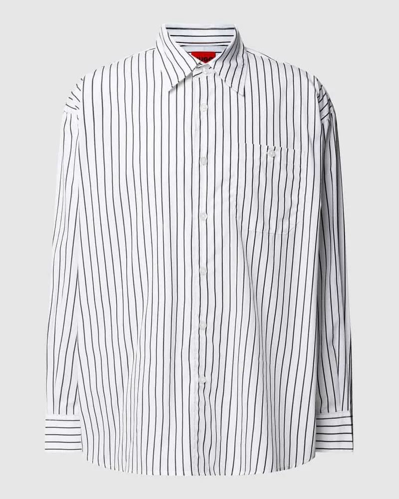HUGO BOSS Relaxed Fit Freizeithemd mit Streifenmuster Modell 'Emaio Weiss