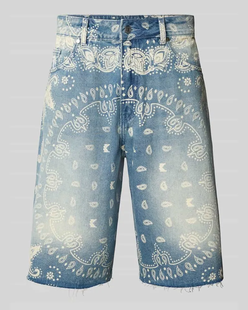 Karl Kani Relaxed Fit Jeanshorts mit Paisley-Dessin Modell 'Paisley Jeansblau