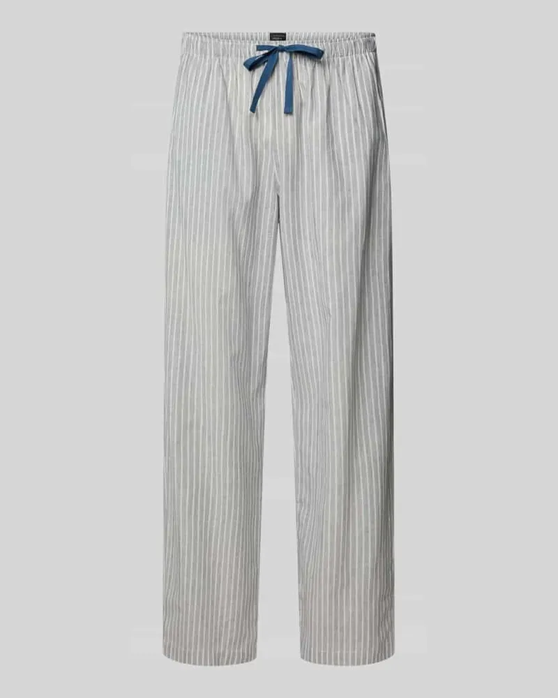 Schiesser Pyjama-Hose aus Baumwoll-Leinen-Mix mit elastischem Bund Mittelgrau
