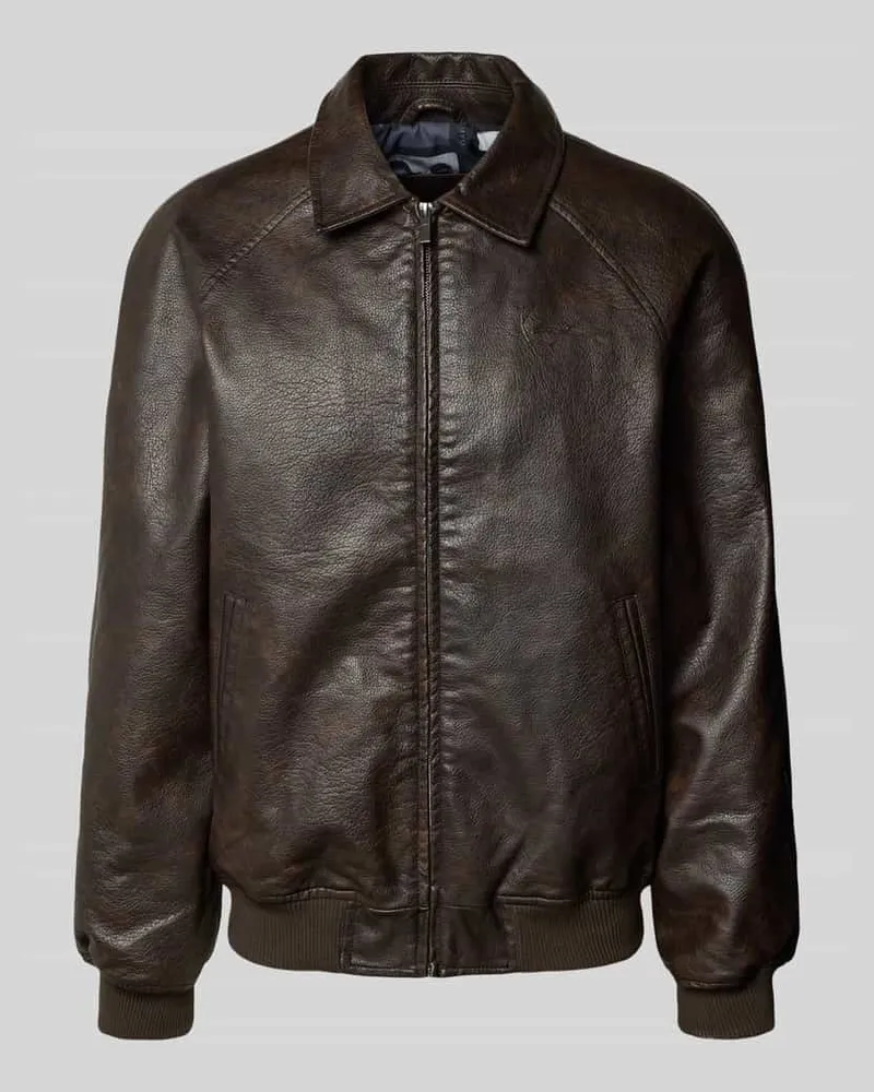 Karl Kani Bomberjacke in Leder-Optik mit Eingrifftaschen Modell 'Signature Dunkelbraun