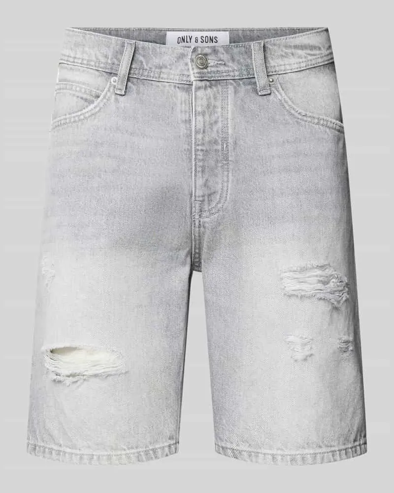 Only & Sons Regular Fit Jeansshorts im Destroyed-Look Modell 'EDGE Hellgrau