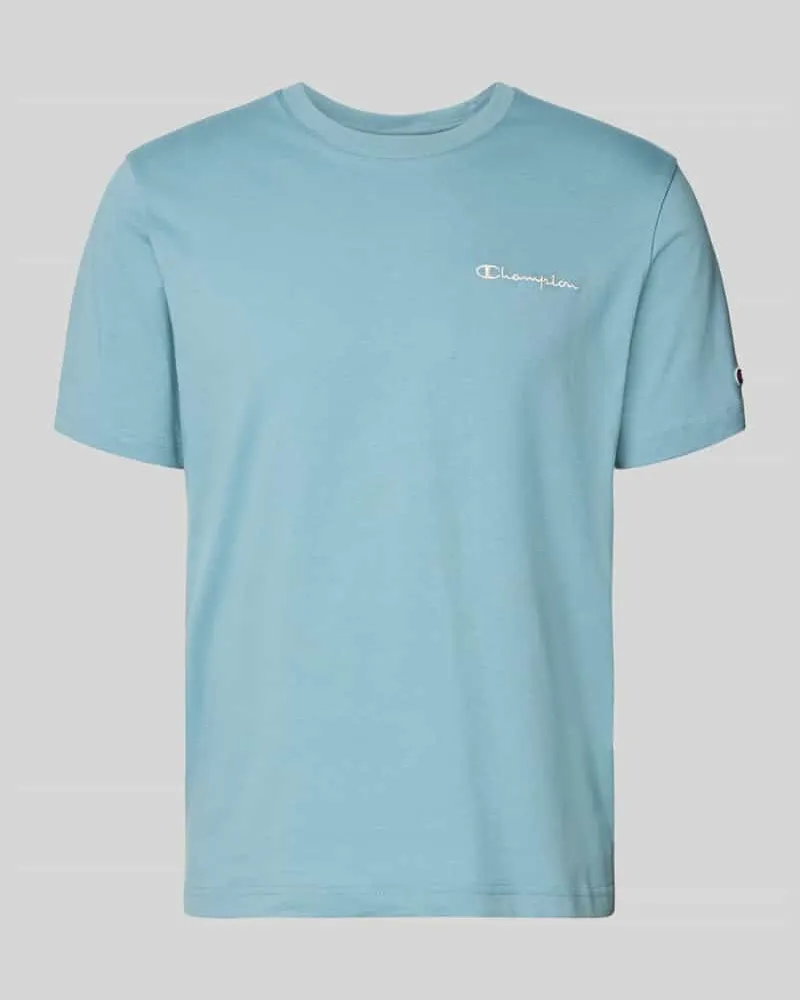 Champion T-Shirt mit Label-Stitchings und Rundhalsausschnitt Rauchblau