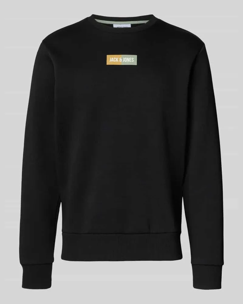 Jack & Jones Regular Fit Sweatshirt mit Logo-Print Modell 'Pan Black