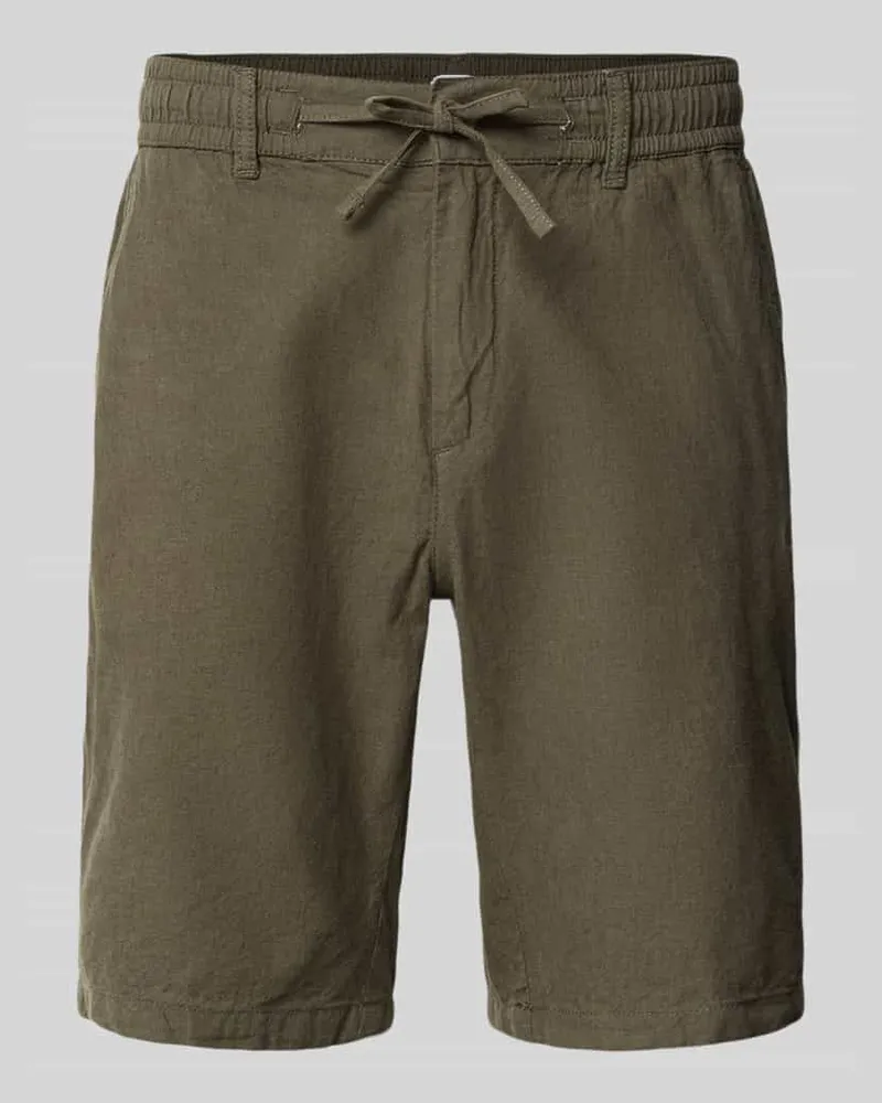 Lindbergh Bermudas aus Leinen-Mix mit französischen Eingrifftaschen Oliv