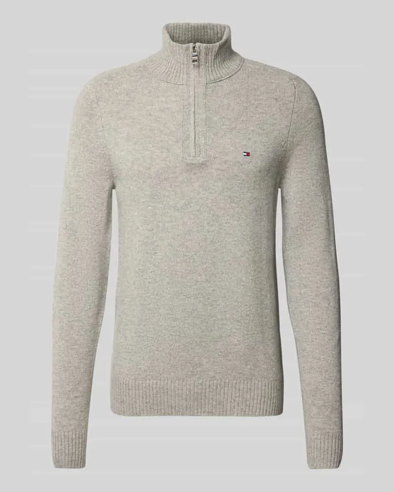 Tommy Hilfiger Regular Fit Troyer aus reiner Wolle Hellgrau