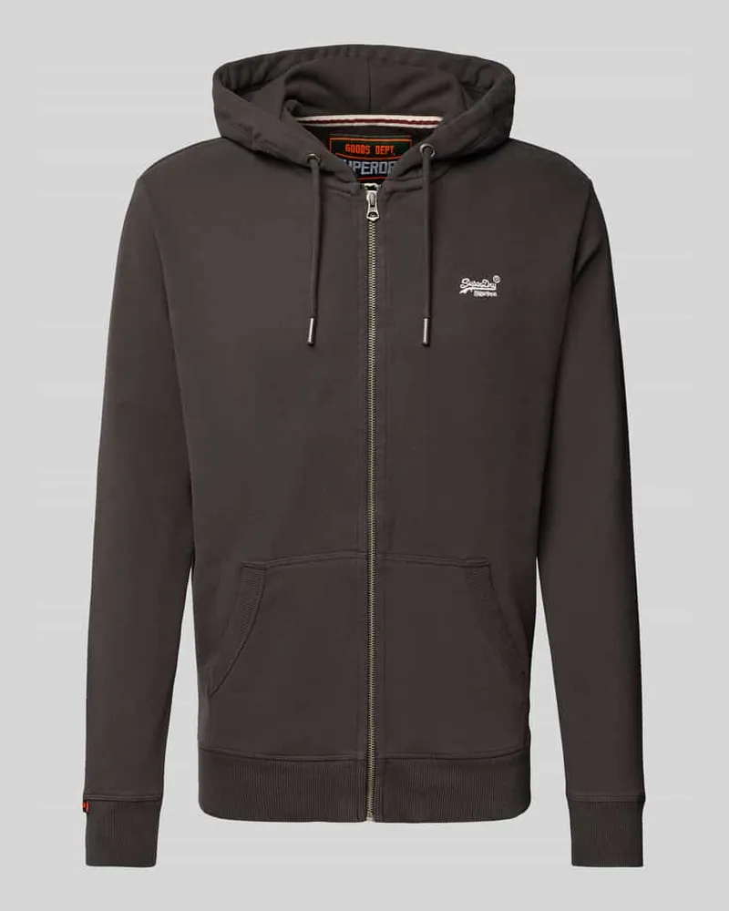 Superdry. Sweatjacke mit Logo-Stitching und Kapuze 