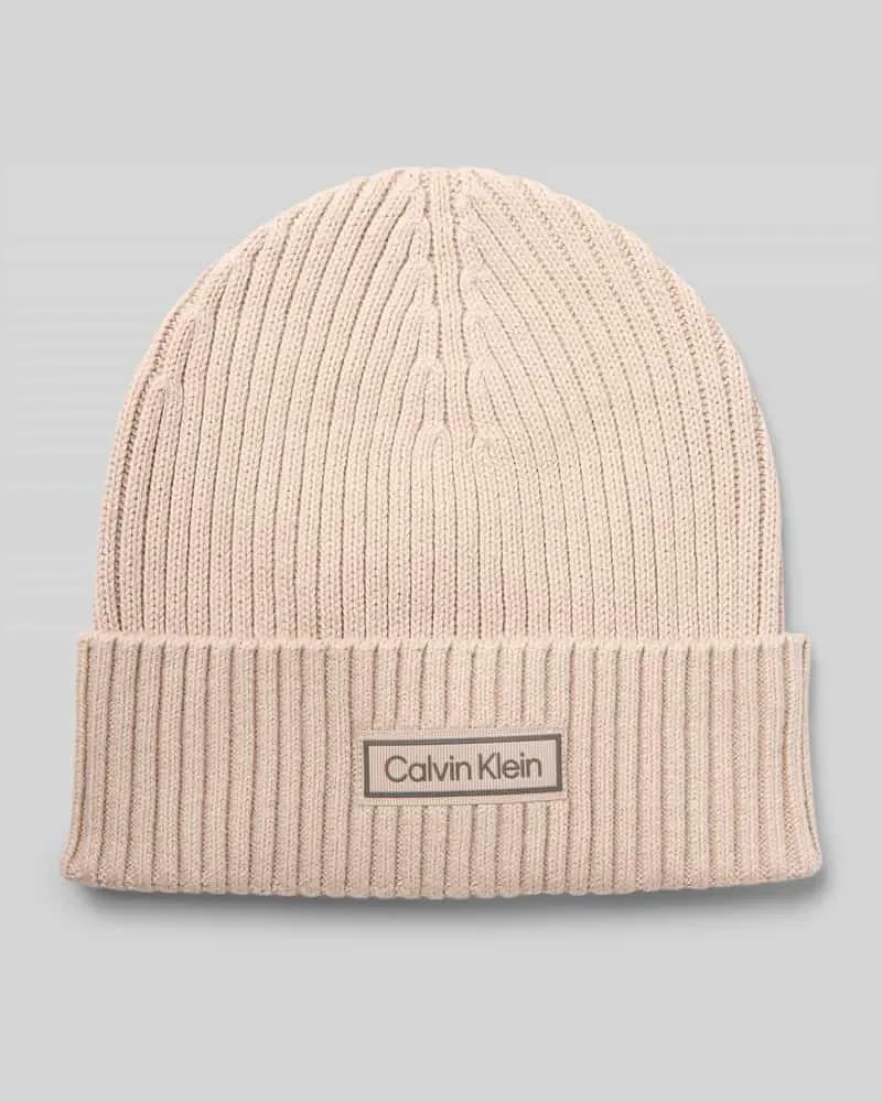 Calvin Klein Strickmütze mit Kaschmir-Anteil und Label-Patch Offwhite