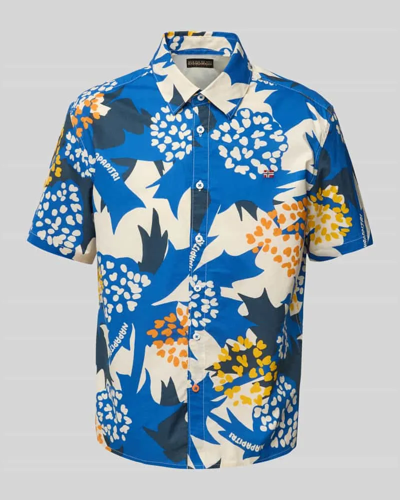 Napapijri Slim Fit Freizeithemd mit Logo-Stitching Blau