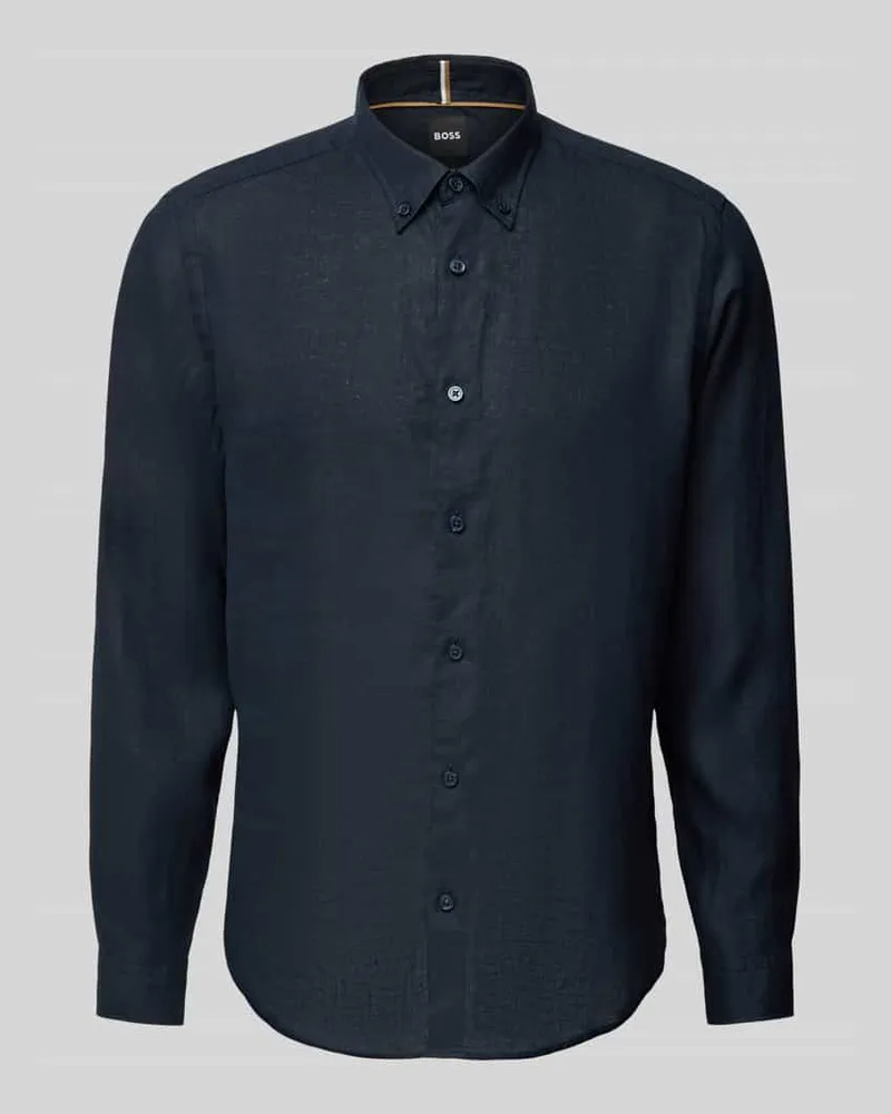 HUGO BOSS Regular Fit Leinenhemd mit Button-Down-Kragen 