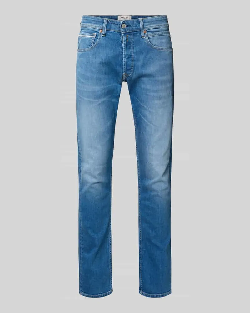 Replay Straight Fit Jeans im Used-Look Modell 'GROVER Jeansblau