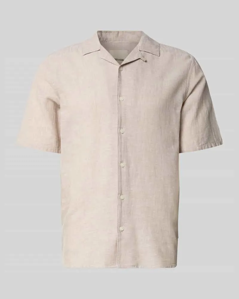 Only & Sons Slim Fit Freizeithemd aus Baumwoll-Leinen-Mix Modell 'CAIDEN Beige