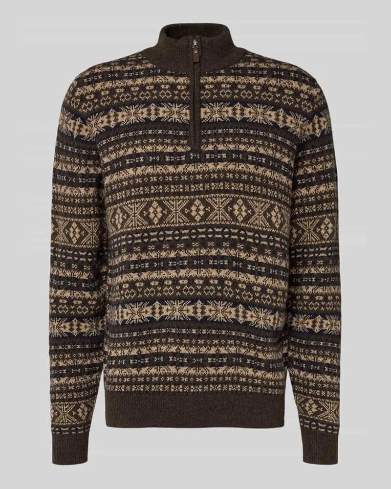Fynch-Hatton Regular Fit Pullover aus reiner Wolle Modell 'Jacquard Schoko