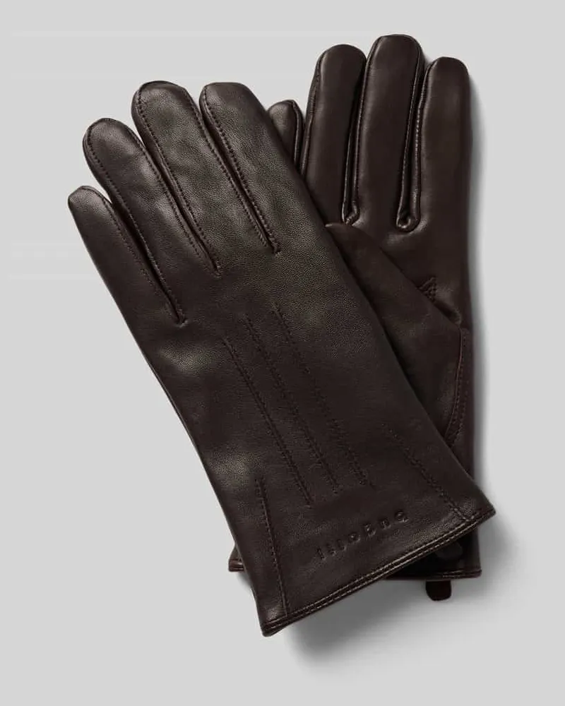 Bugatti Handschuhe aus echtem Leder mit Label-Detail Dunkelbraun