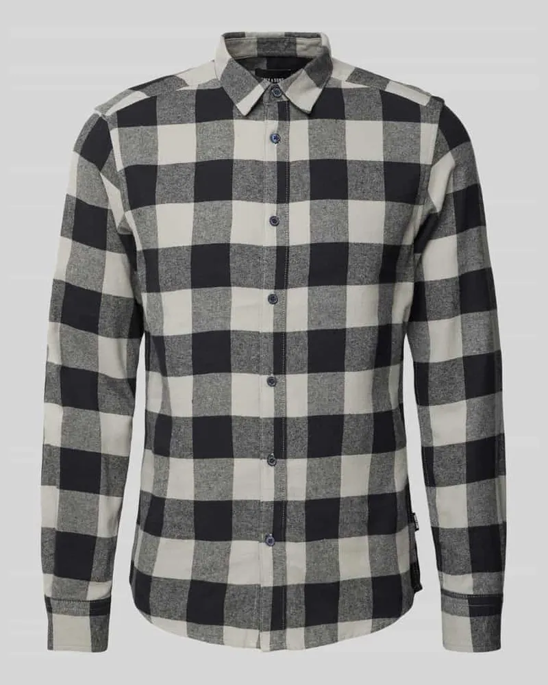 Only & Sons Slim Fit Freizeithemd mit Gitterkaro Anthrazit