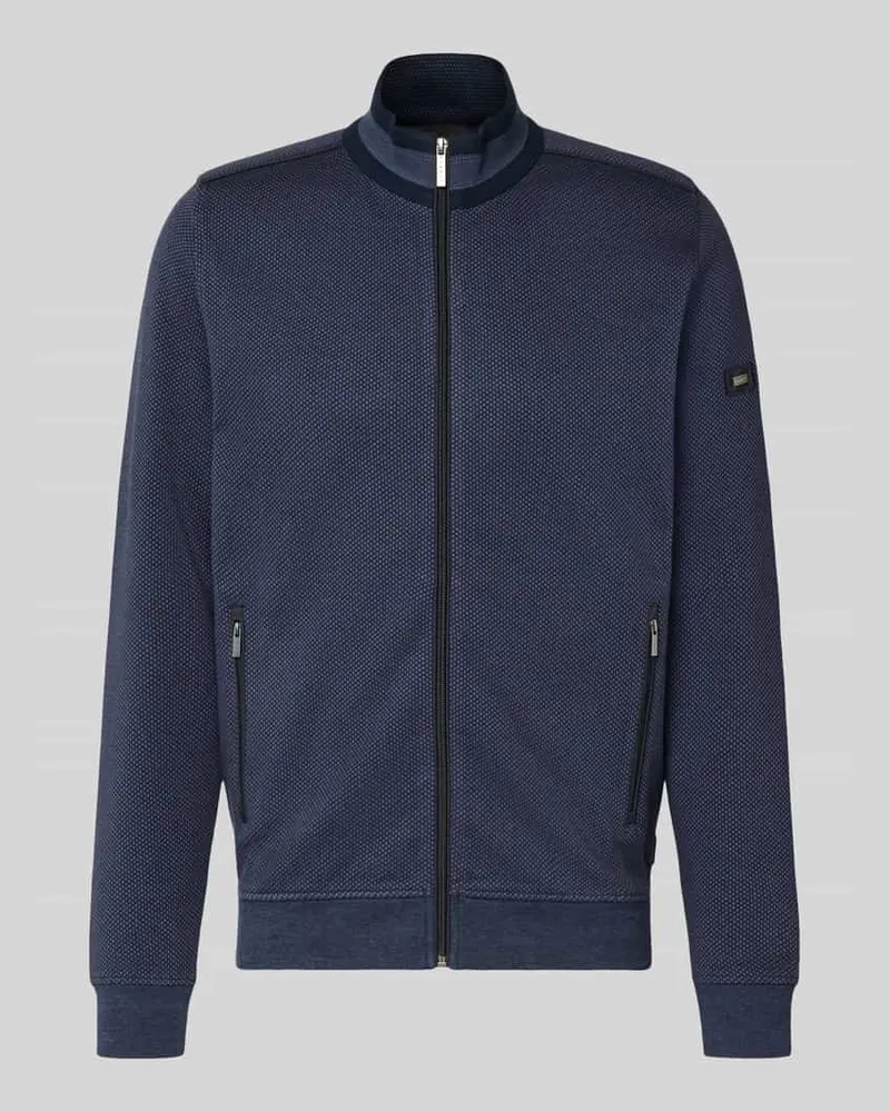 Bugatti Sweatjacke mit gerippten Abschlüssen Marine