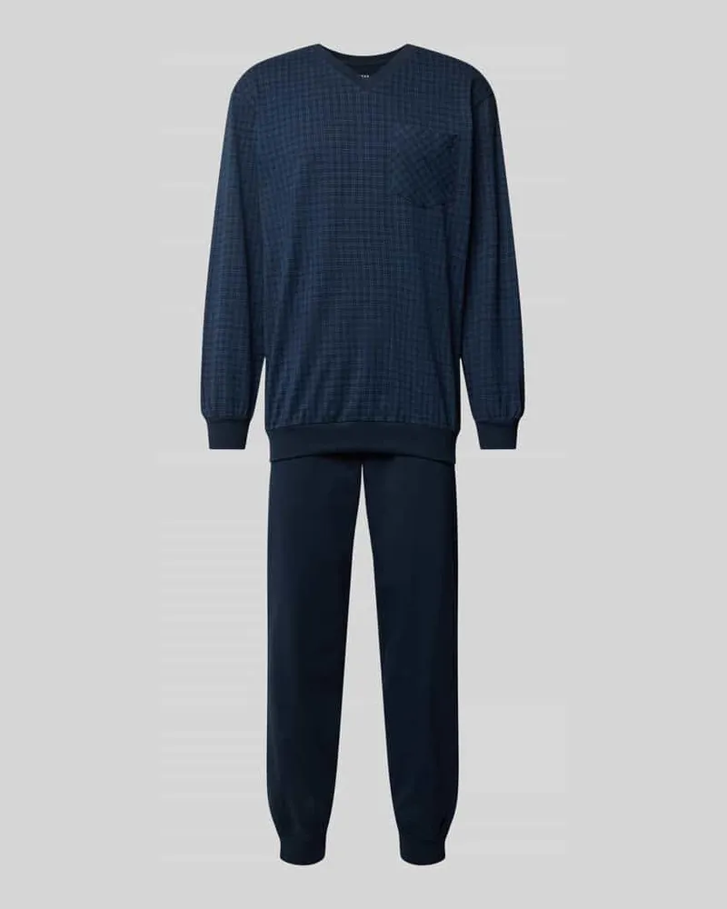Schiesser Pyjama mit V-Ausschnitt Dunkelblau