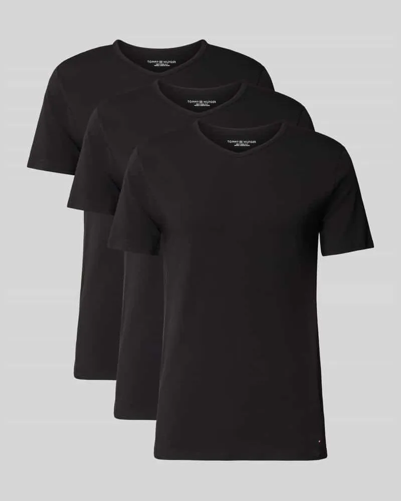 Tommy Hilfiger T-Shirt mit abgerundetem V-Ausschnitt im 3er-Pack Black