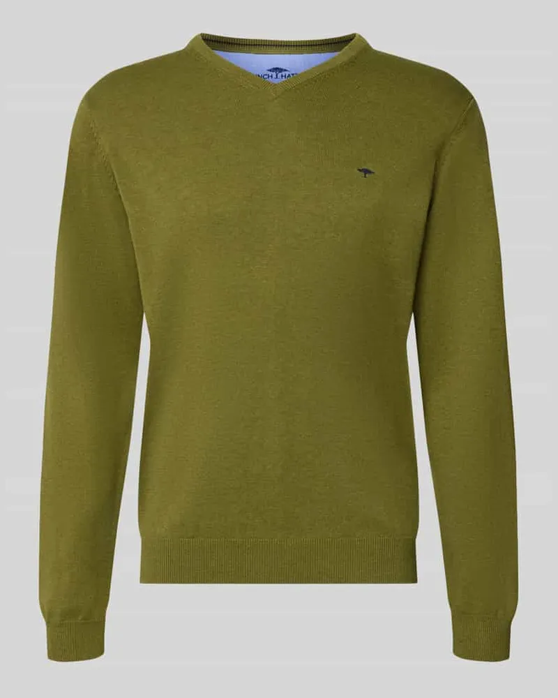 Fynch-Hatton Strickpullover mit Label-Strickerei Khaki