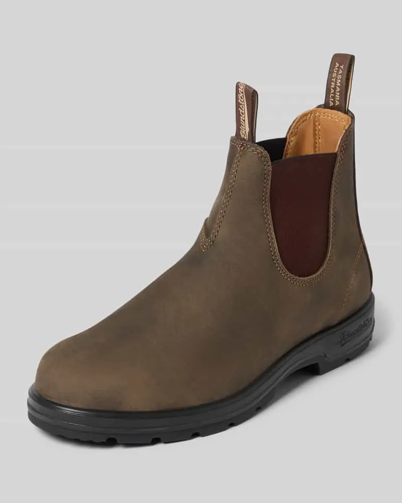BLUNDSTONE Chelsea Boots aus echtem Leder mit Label-Patch Dunkelbraun