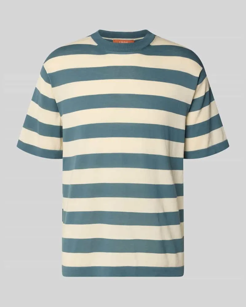 CRUNA T-Shirt mit geripptem Rundhalsausschnitt Hellblau