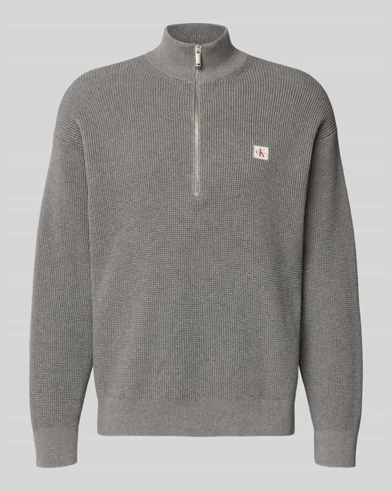 Calvin Klein Loose Fit Troyer mit gerippten Abschlüssen Mittelgrau