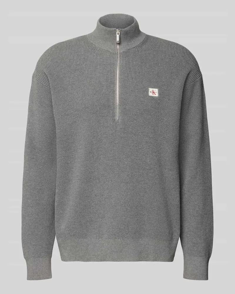 Calvin Klein Loose Fit Troyer mit gerippten Abschlüssen Mittelgrau