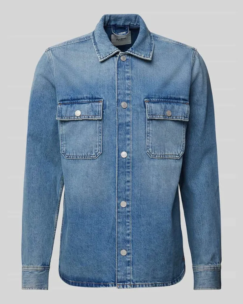 Pepe Jeans Relaxed Fit Hemdjacke mit Brustpattentaschen Jeansblau