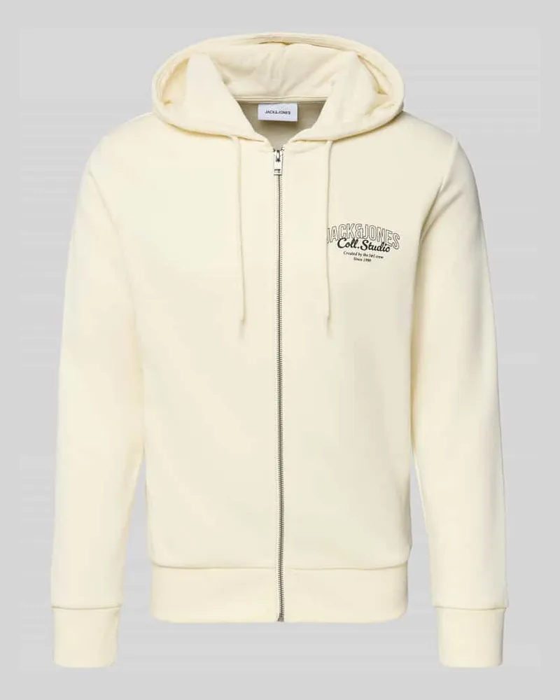 Jack & Jones Sweatjacke mit Kapuze und Label-Print Modell 'MAKOTO Offwhite