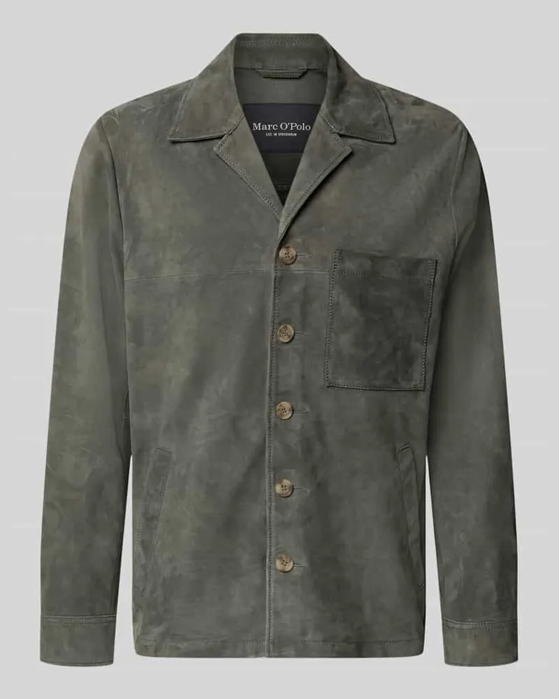 Marc O'Polo Regular Fit Ziegenlederjacke mit Brusttasche Oliv