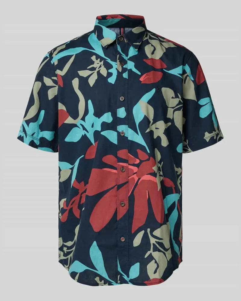 Lerros Regular Fit Freizeithemd aus Baumwoll-Leinen-Mix Dunkelblau