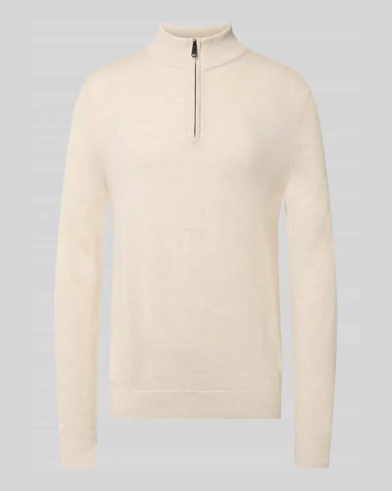 Christian Berg Slim Fit Strickpullover aus Woll-Mix mit Troyer-Kragen Ecru
