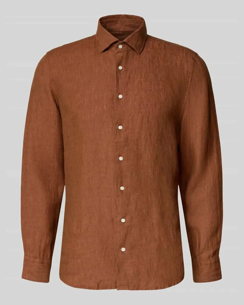 Seidensticker Slim Fit Business-Hemd aus Leinen mit Kentkragen Rostrot