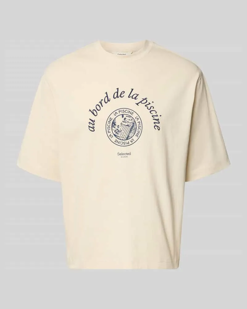 Selected Homme Relaxed Fit T-Shirt aus reiner Baumwolle Modell 'BOXYNORMAN GRAPHIC Offwhite